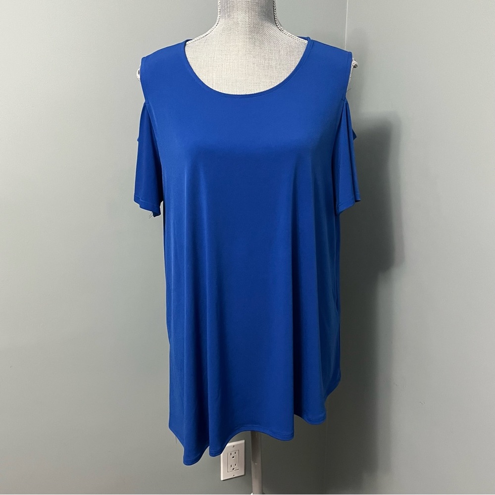CHICO’S cold shoulder blouse asymmetrical hem womens US size 12 or Chicos size 2